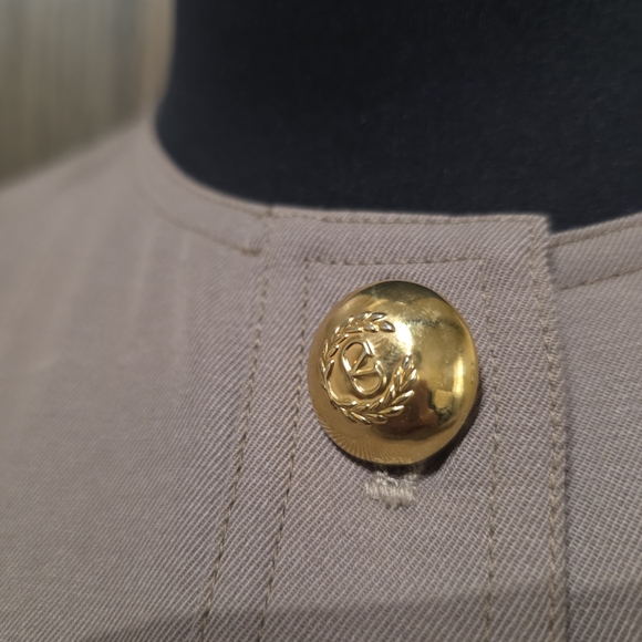 Valentino Long Sleeve Dress in Taupe with Gold Buttons - Picture 3 of 5